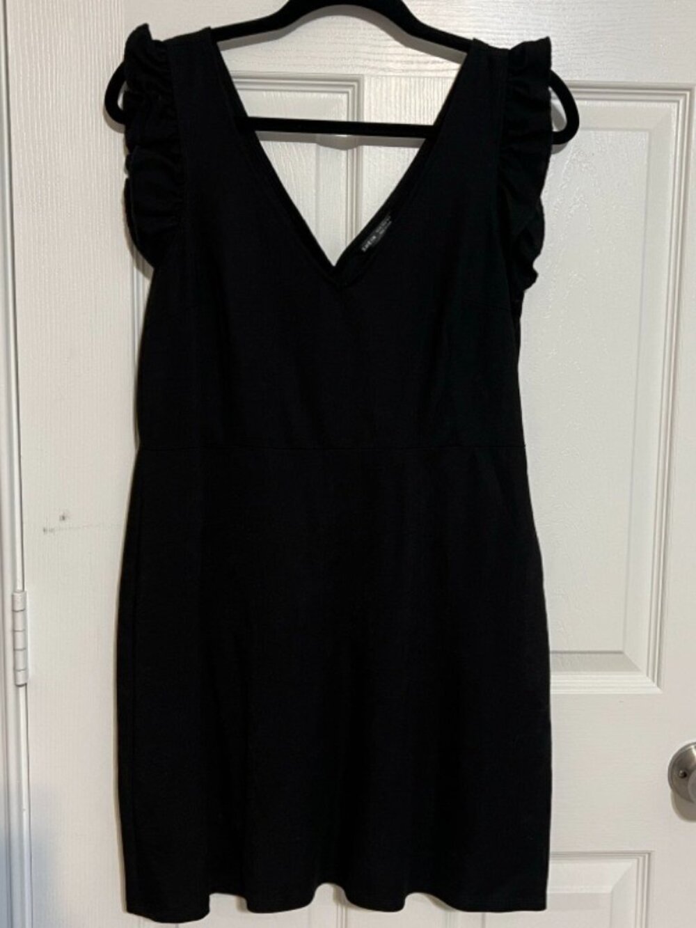 Black Tank Sheath Dress with Ruffle Sleeves